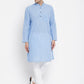 Even Apparels Blue Pure Cotton Men's Kurta With Band Collar | Swadesiicart