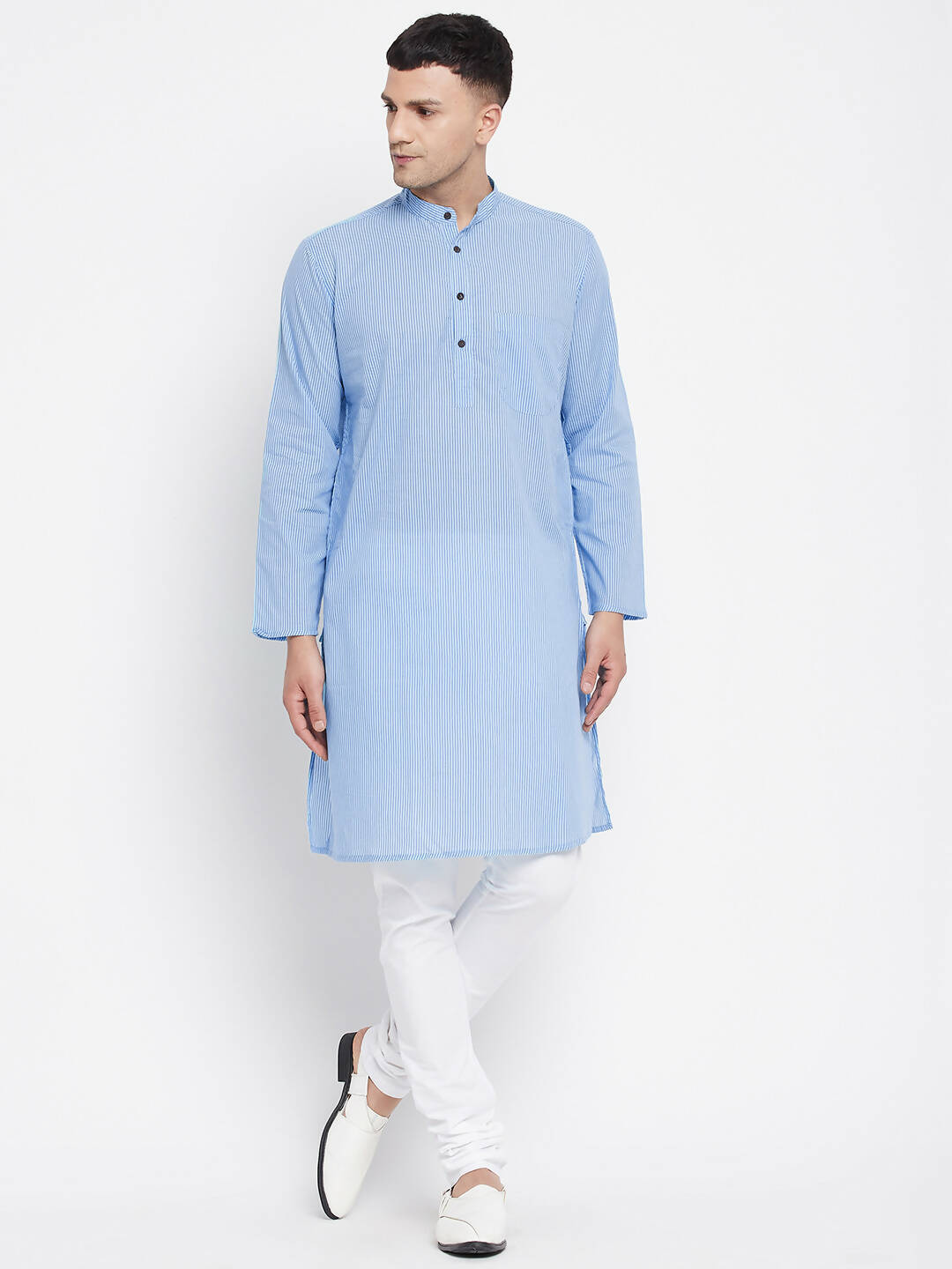 Even Apparels Blue Pure Cotton Men's Kurta With Band Collar | Swadesiicart