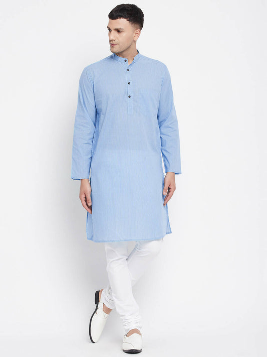 Even Apparels Blue Pure Cotton Men's Kurta With Band Collar | Swadesiicart
