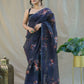 Vamsee Nitya Navy Blue Organza Saree - Swadesiicart