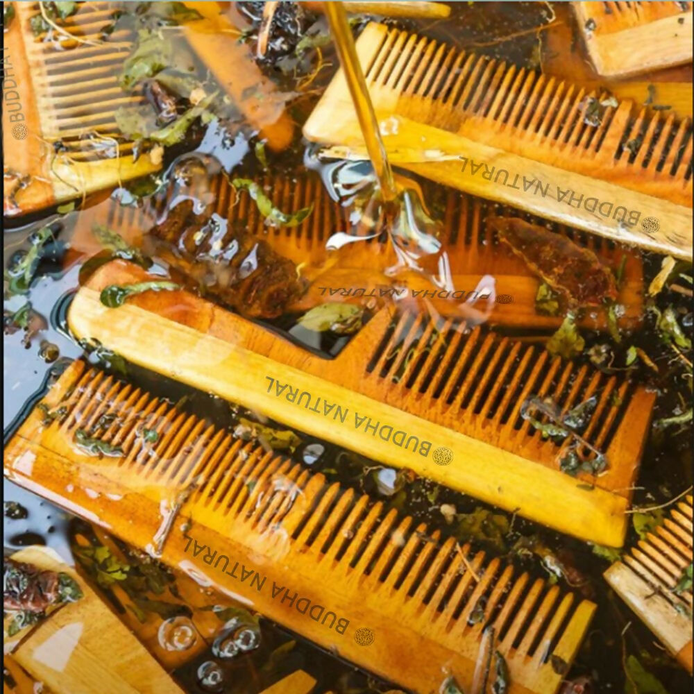 Buddha Natural Handle Kacchi Neem Wooden Comb - Swadesiicart