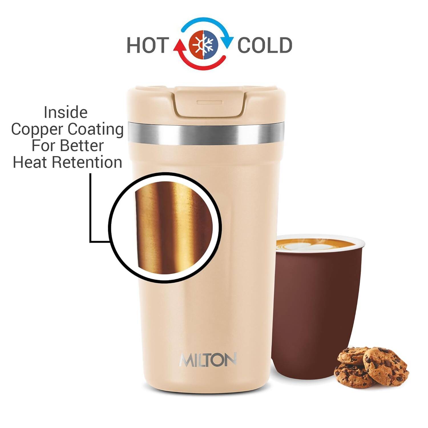 Milton Corral Thermosteel Insulated Coffee Mug Tumbler - 400ml (Cream) - Swadesiicart