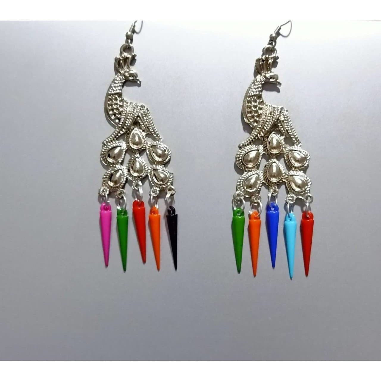 MS Fashion India Latest Fashion Peacock Silver Oxidized Earrings With Hanging Pearls | Swadesiicart