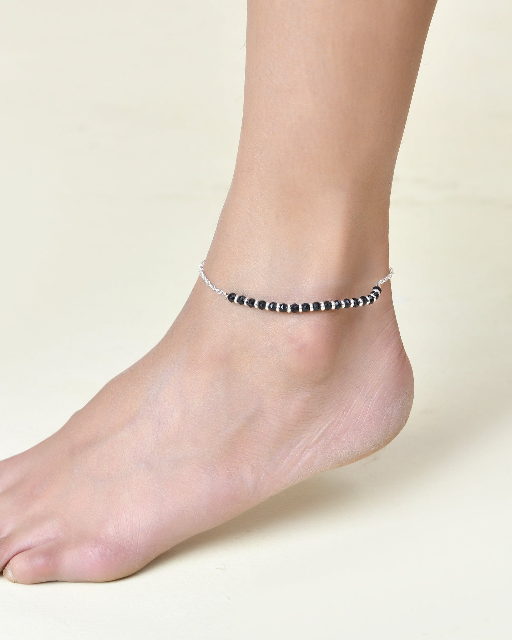 Jewels Nest Elegant Silver-Plated Black Bead Anklet – Traditional & Trendy | Swadesiicart