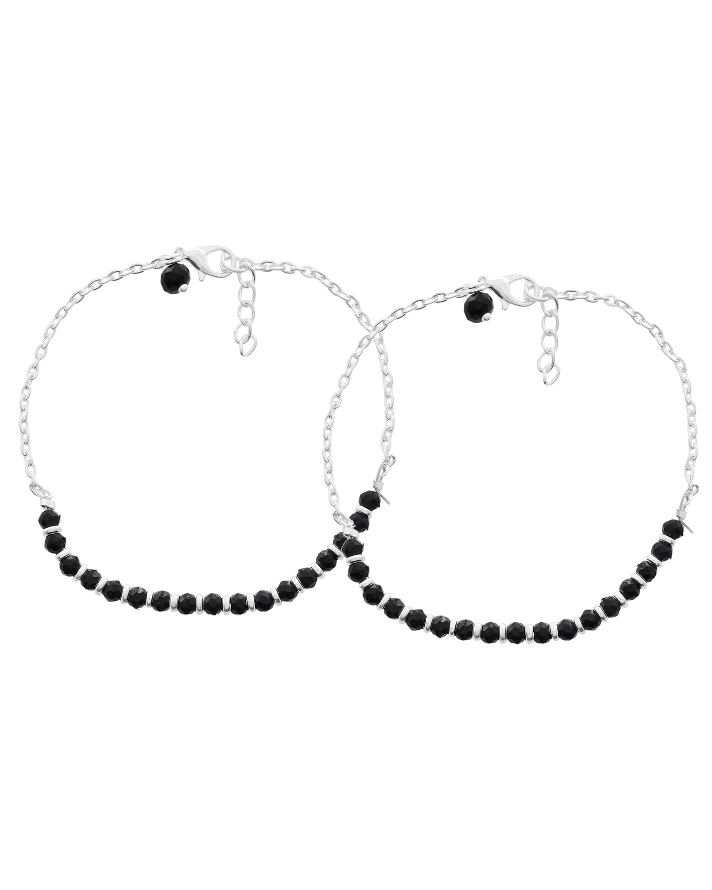 Jewels Nest Elegant Silver-Plated Black Bead Anklet – Traditional & Trendy | Swadesiicart
