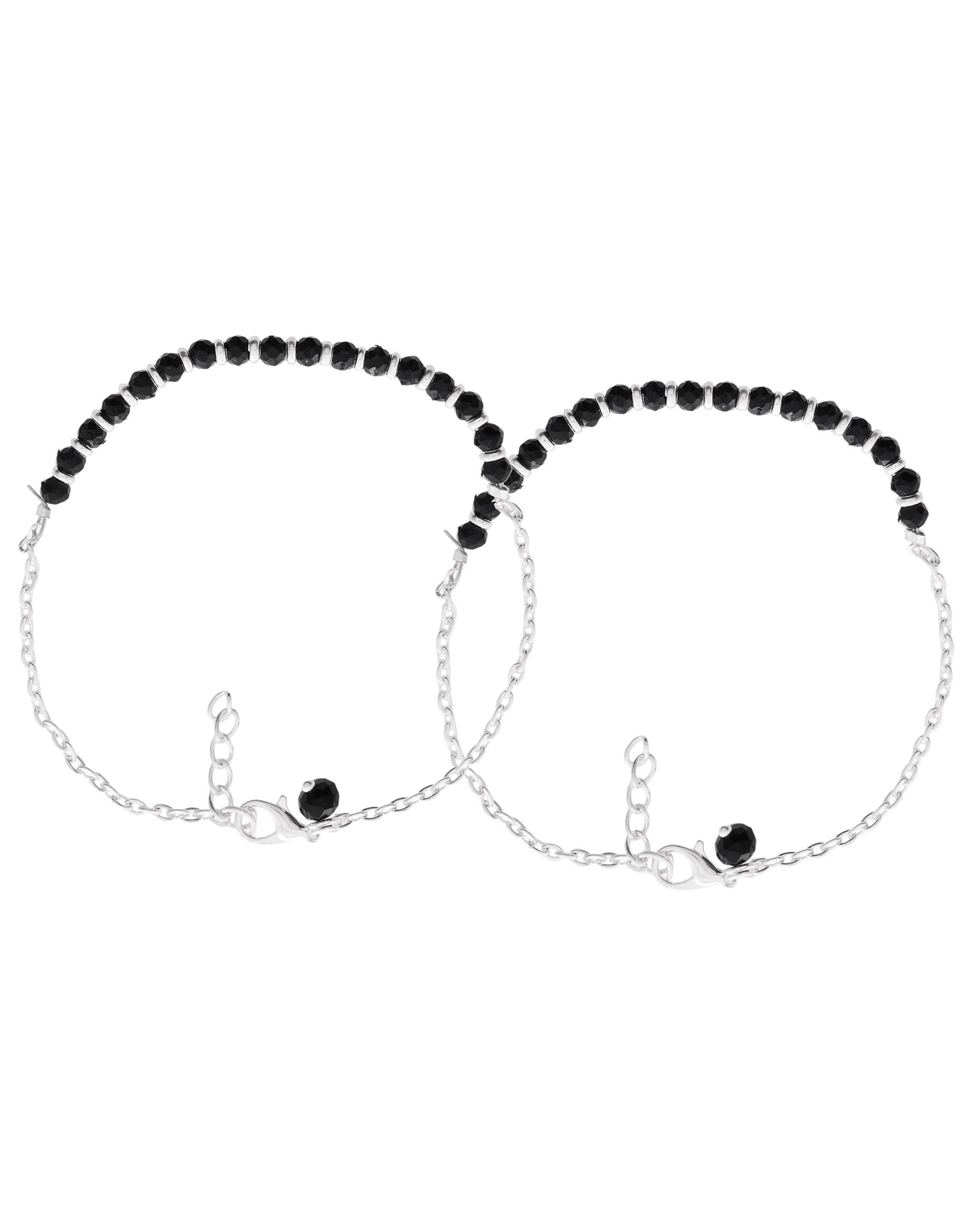 Jewels Nest Elegant Silver-Plated Black Bead Anklet – Traditional & Trendy | Swadesiicart