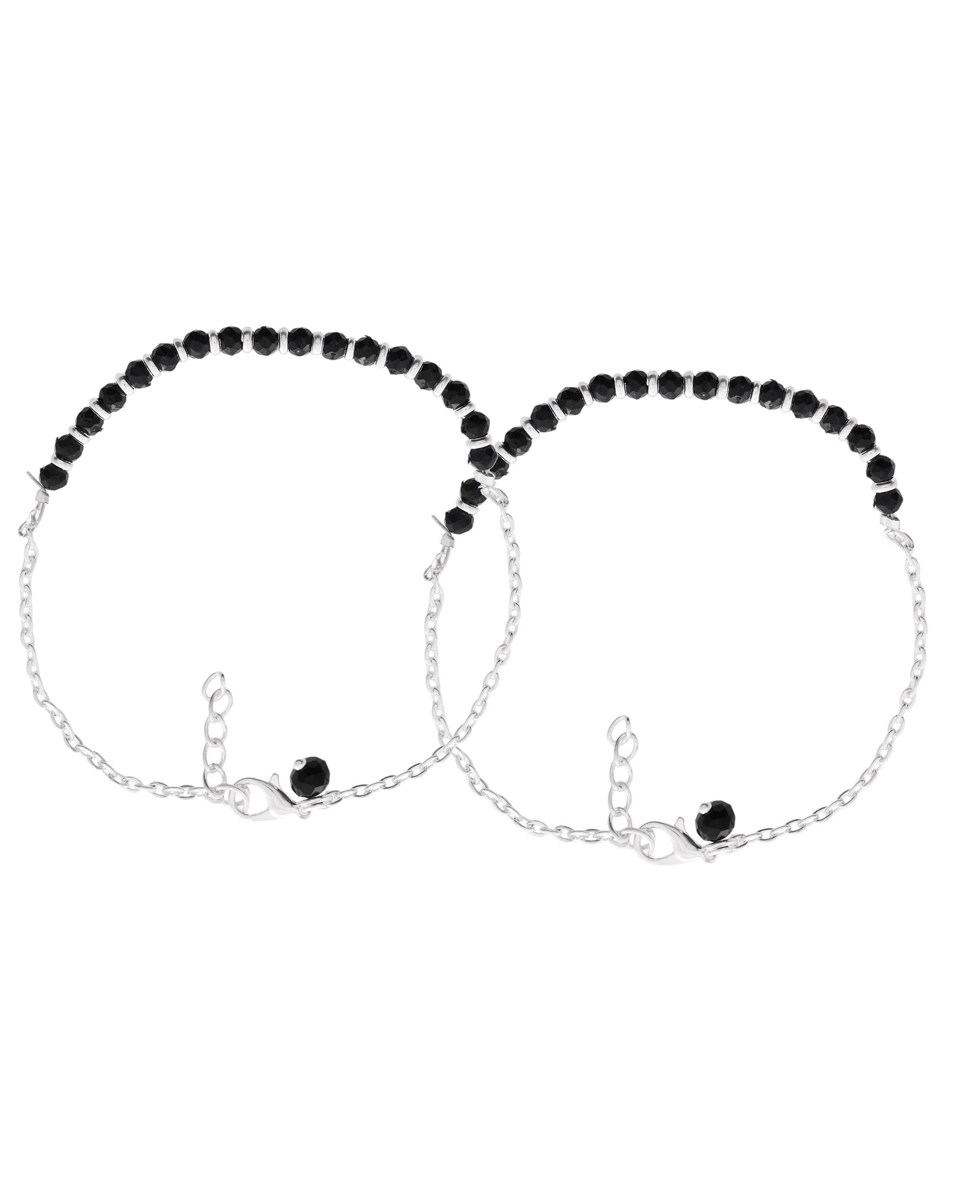 Jewels Nest Elegant Silver-Plated Black Bead Anklet – Traditional & Trendy | Swadesiicart