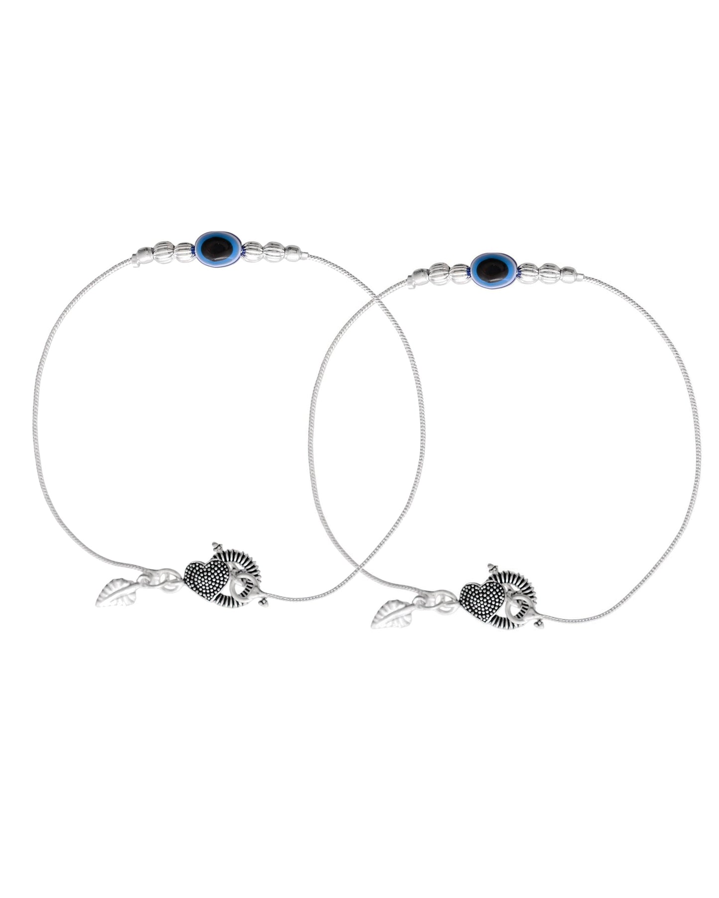 Jewels Nest Oxidized Silver Heart Charm Anklet – Boho & Traditional | Swadesiicart