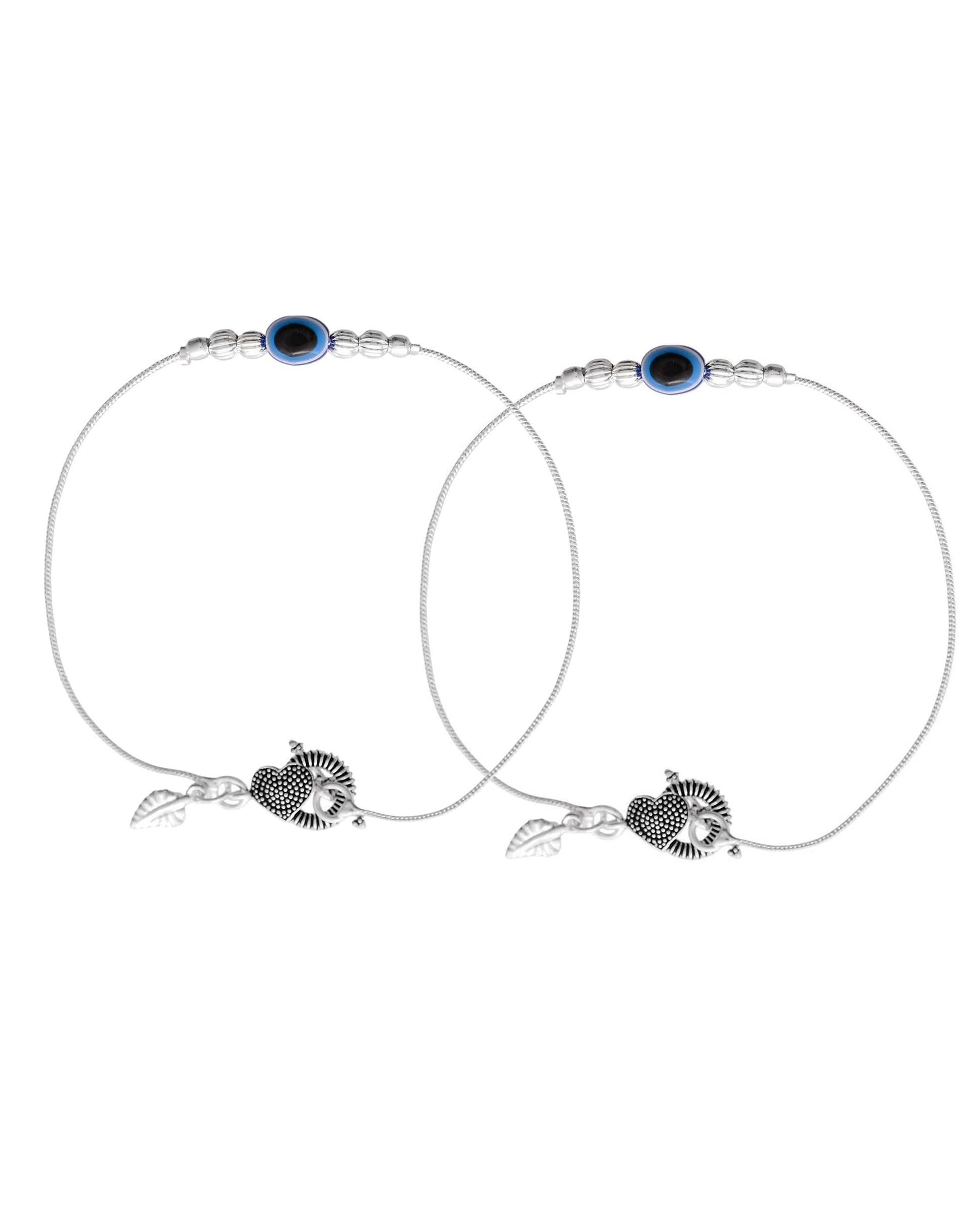 Jewels Nest Oxidized Silver Heart Charm Anklet – Boho & Traditional | Swadesiicart