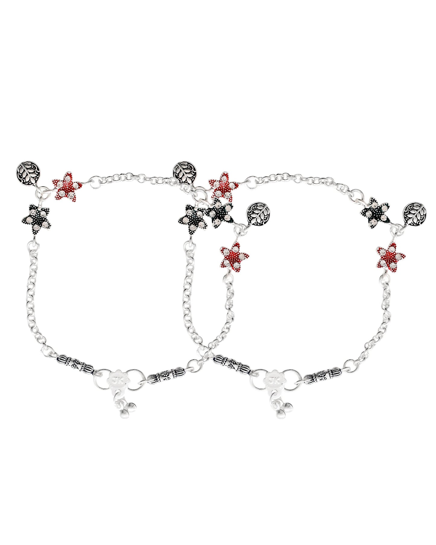 Jewels Nest Elegant Silver-Plated Star Charm Chain Anklet | Swadesiicart