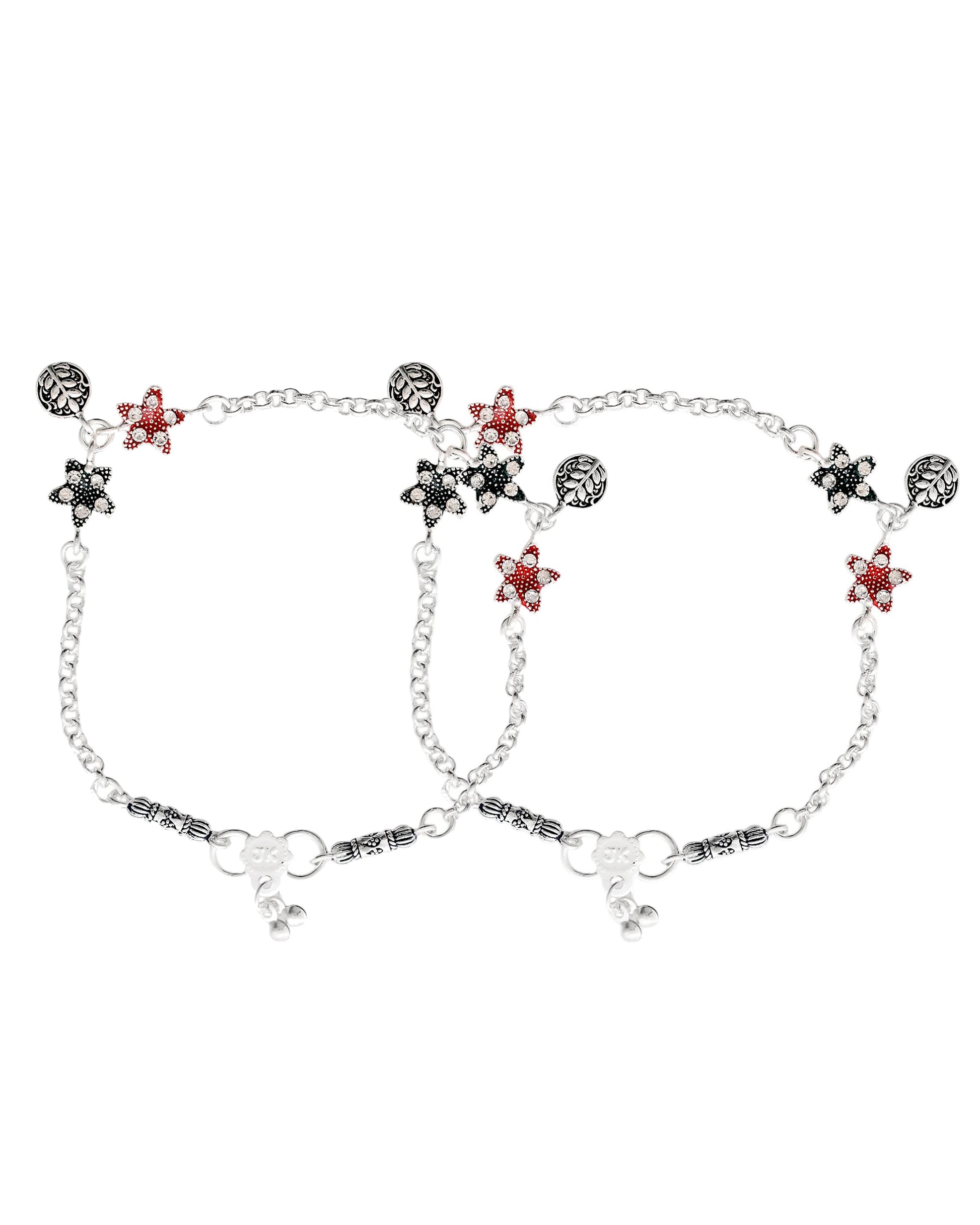 Jewels Nest Elegant Silver-Plated Star Charm Chain Anklet | Swadesiicart