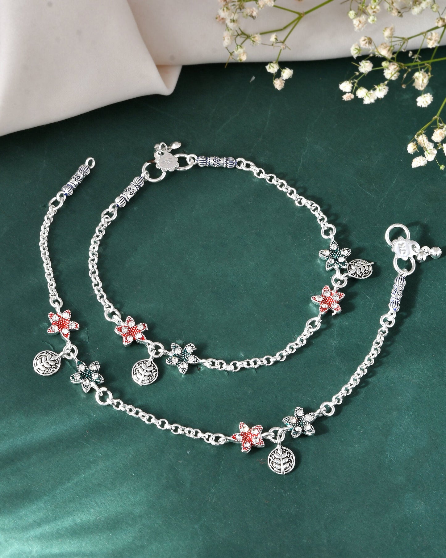 Jewels Nest Elegant Silver-Plated Star Charm Chain Anklet | Swadesiicart