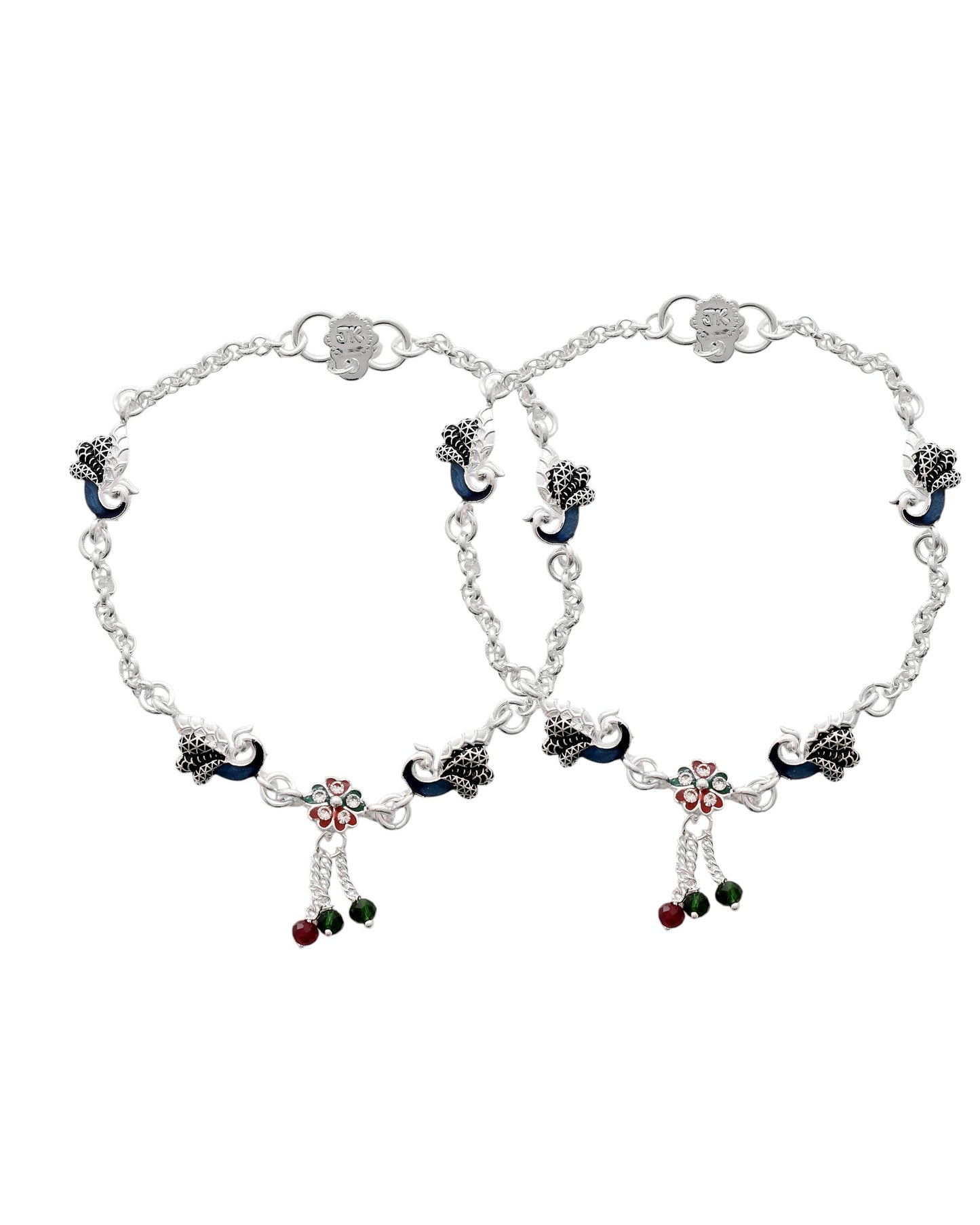 Jewels Nest Elegant Silver-Plated Oxidized Floral Charm Ankle | Swadesiicart