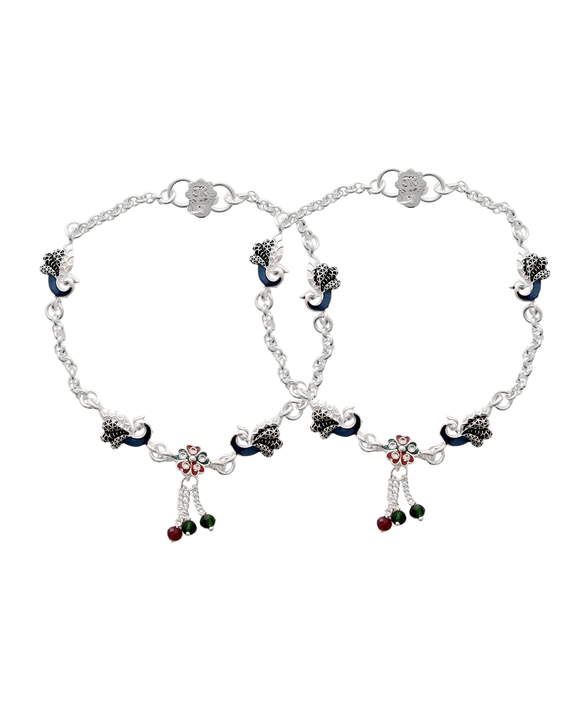 Jewels Nest Elegant Silver-Plated Oxidized Floral Charm Ankle | Swadesiicart