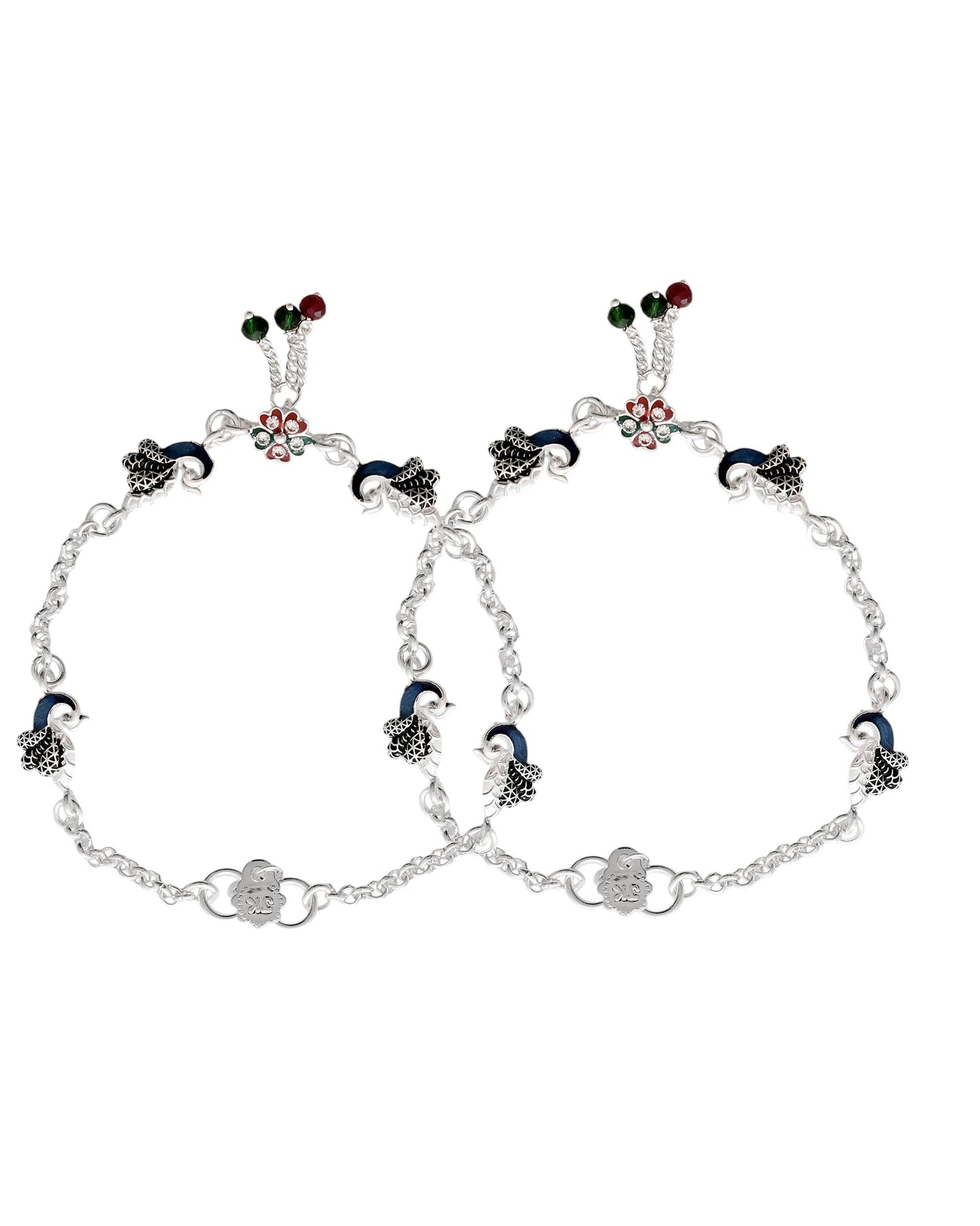 Jewels Nest Elegant Silver-Plated Oxidized Floral Charm Ankle | Swadesiicart