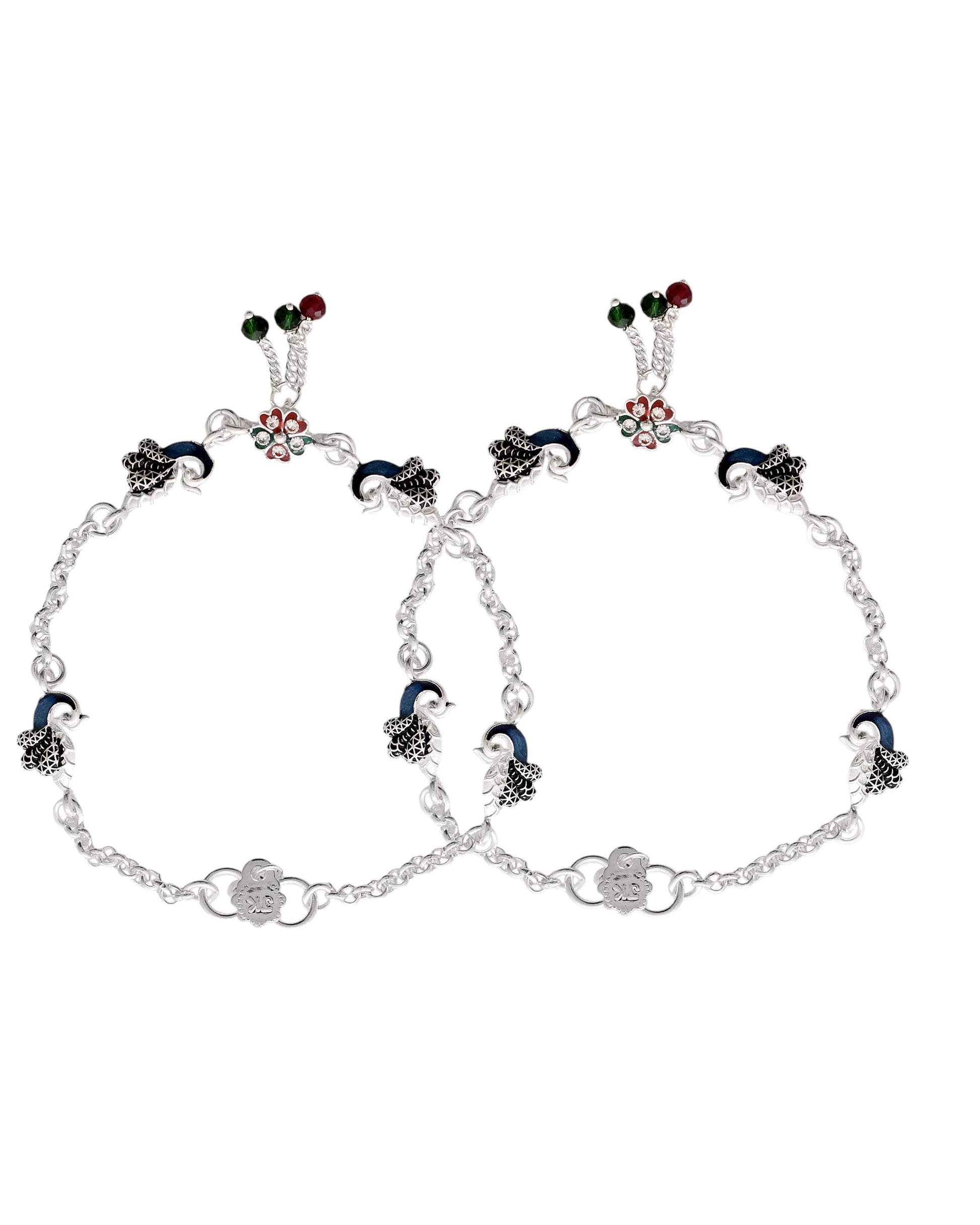 Jewels Nest Elegant Silver-Plated Oxidized Floral Charm Ankle | Swadesiicart