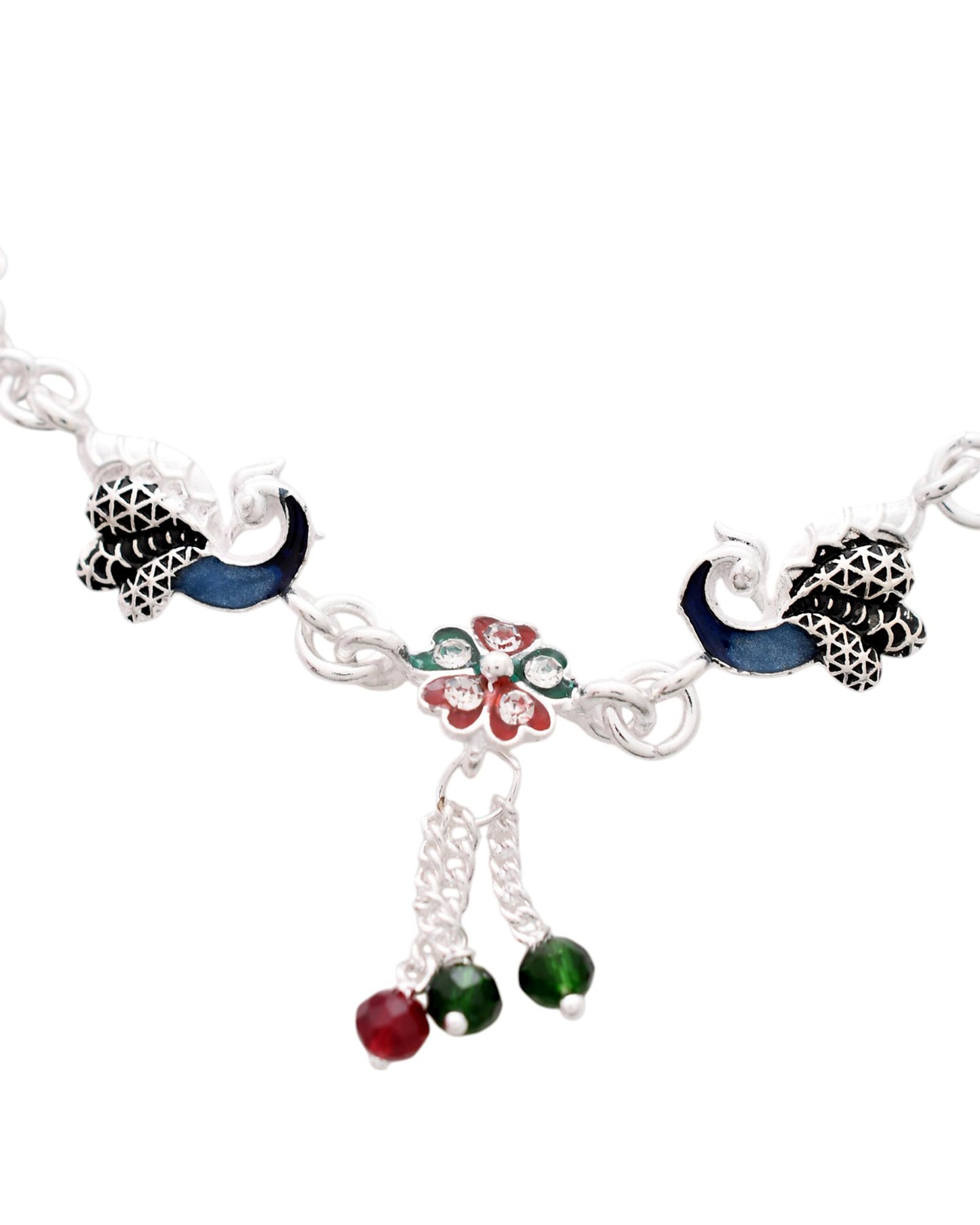 Jewels Nest Elegant Silver-Plated Oxidized Floral Charm Ankle | Swadesiicart