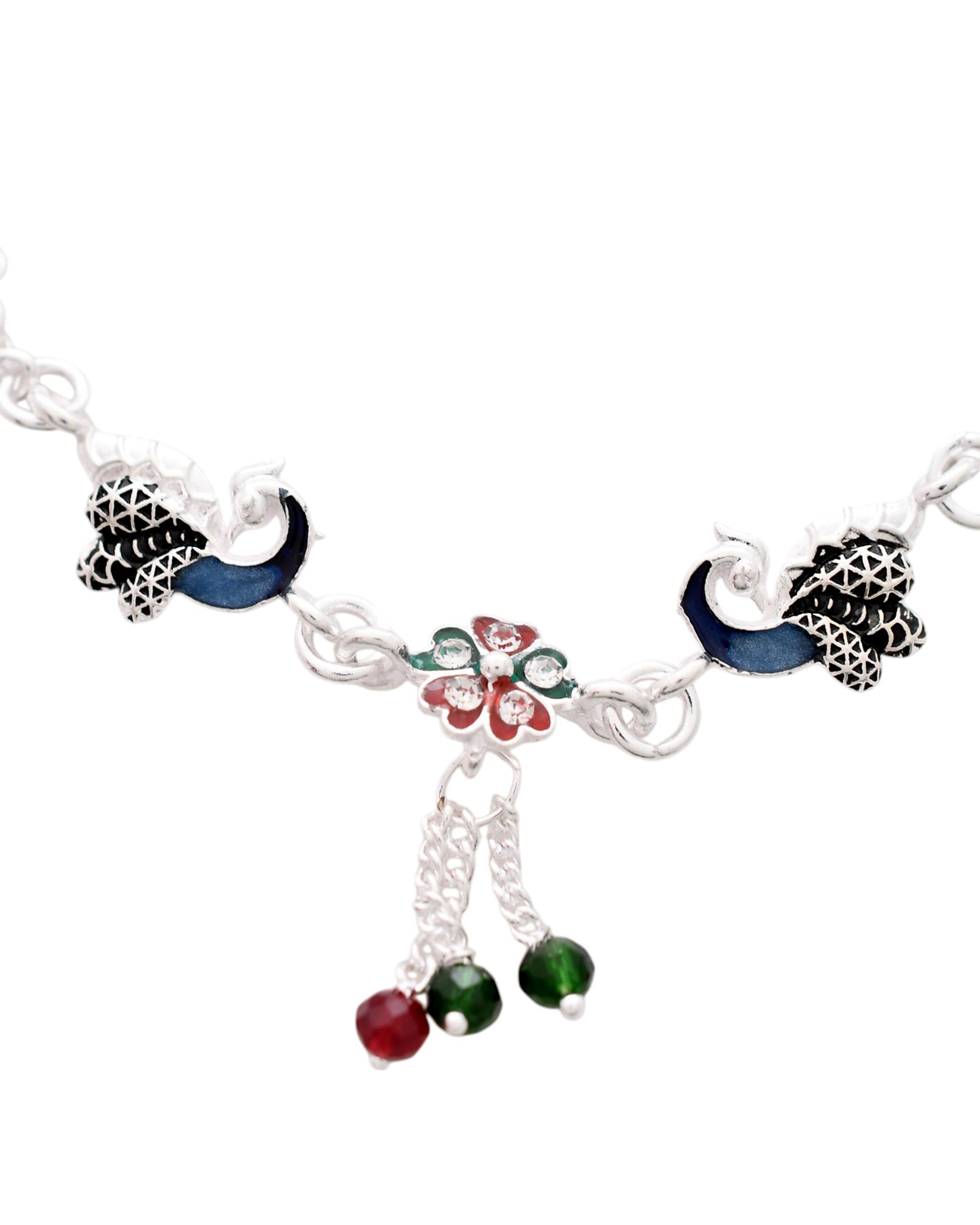 Jewels Nest Elegant Silver-Plated Oxidized Floral Charm Ankle | Swadesiicart