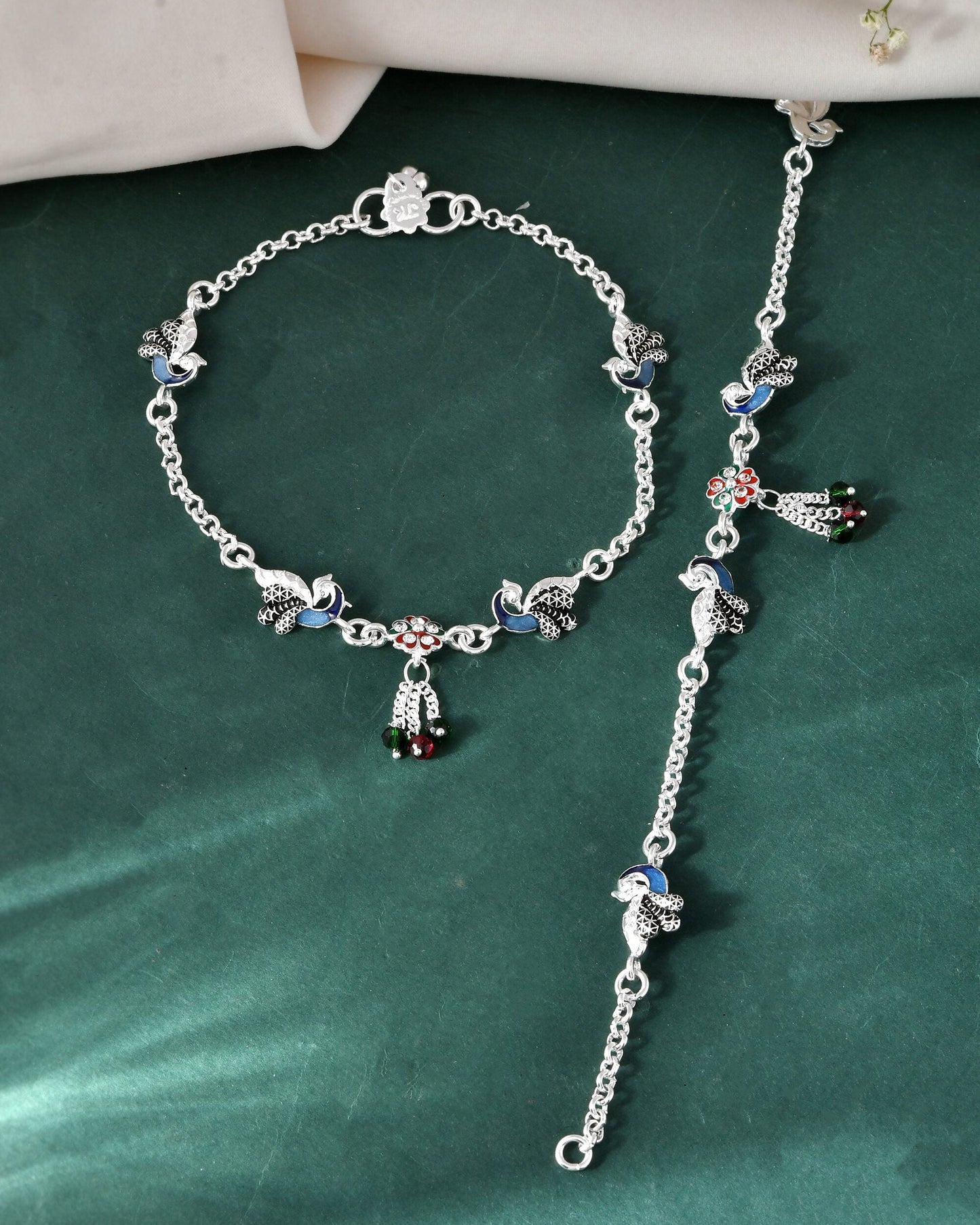 Jewels Nest Elegant Silver-Plated Oxidized Floral Charm Ankle | Swadesiicart