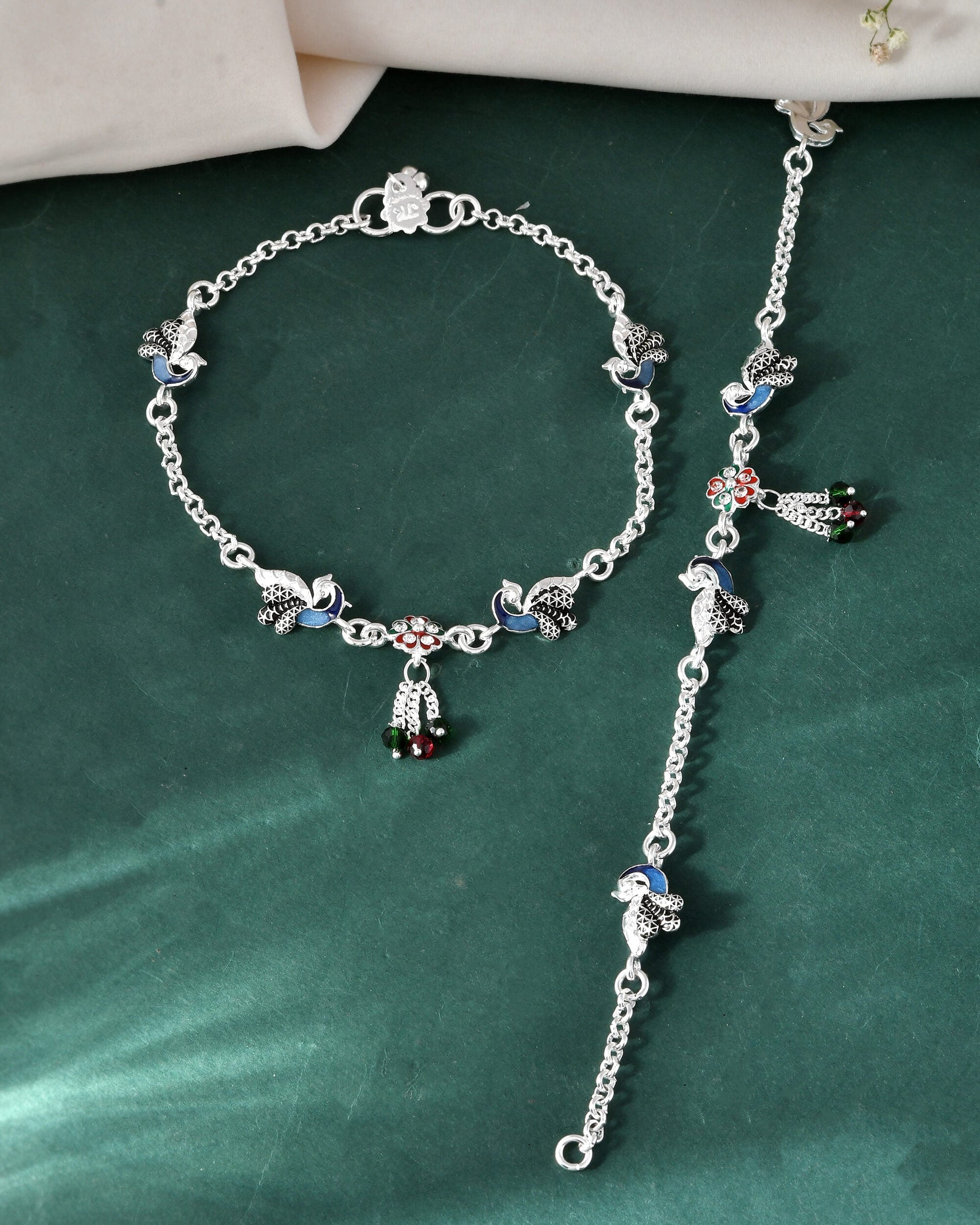 Jewels Nest Elegant Silver-Plated Oxidized Floral Charm Ankle | Swadesiicart