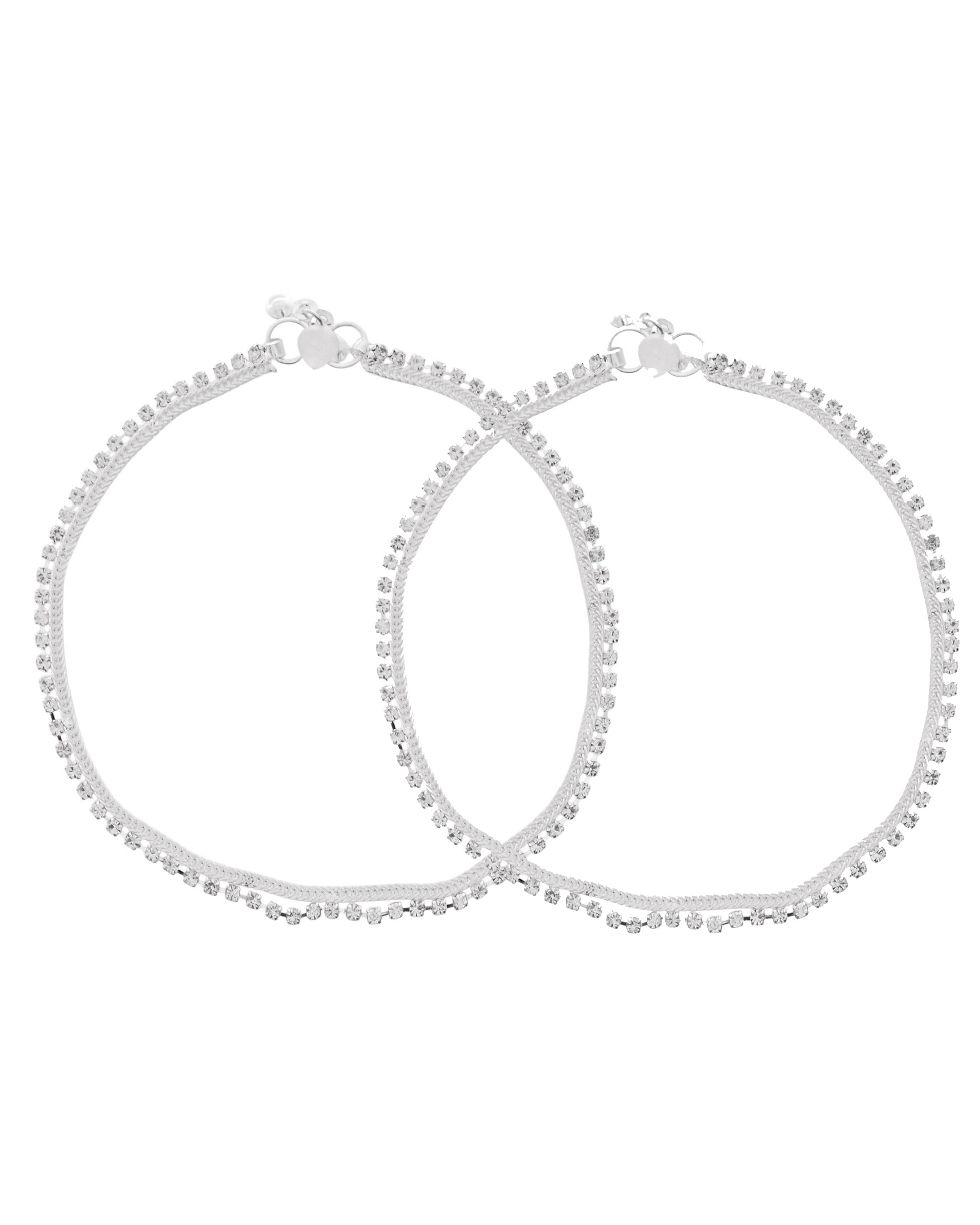 Jewels Nest Elegant Silver-Plated Rhinestone Anklet | Swadesiicart