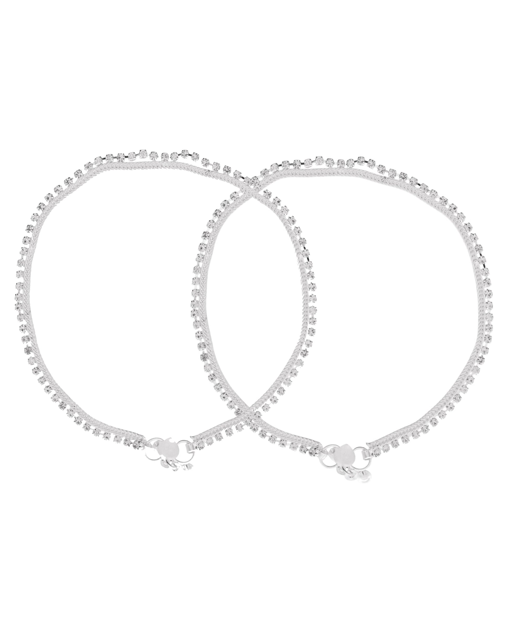 Jewels Nest Elegant Silver-Plated Rhinestone Anklet | Swadesiicart