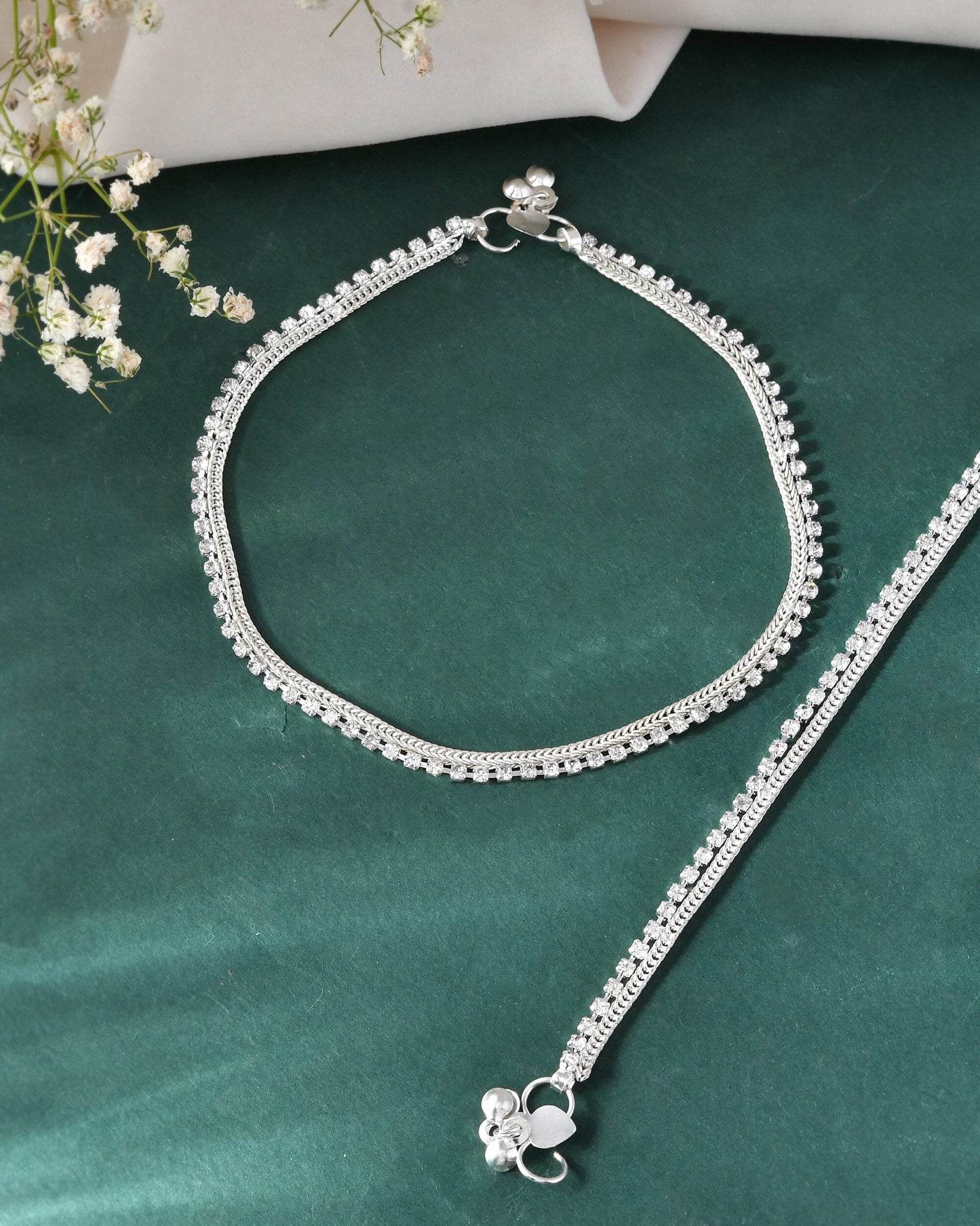 Jewels Nest Elegant Silver-Plated Rhinestone Anklet | Swadesiicart