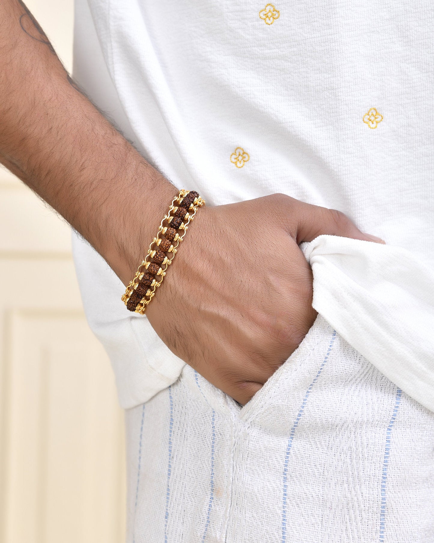 Jewels Nest Elegant Gold-Polished Rudraksha Bracelet - Swadesiicart