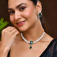 Jewels Nest Kundan Inspired Pearl and Green Stone Bridal Necklace - Swadesiicart