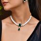 Jewels Nest Kundan Inspired Pearl and Green Stone Bridal Necklace - Swadesiicart