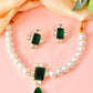 Jewels Nest Kundan Inspired Pearl and Green Stone Bridal Necklace - Swadesiicart
