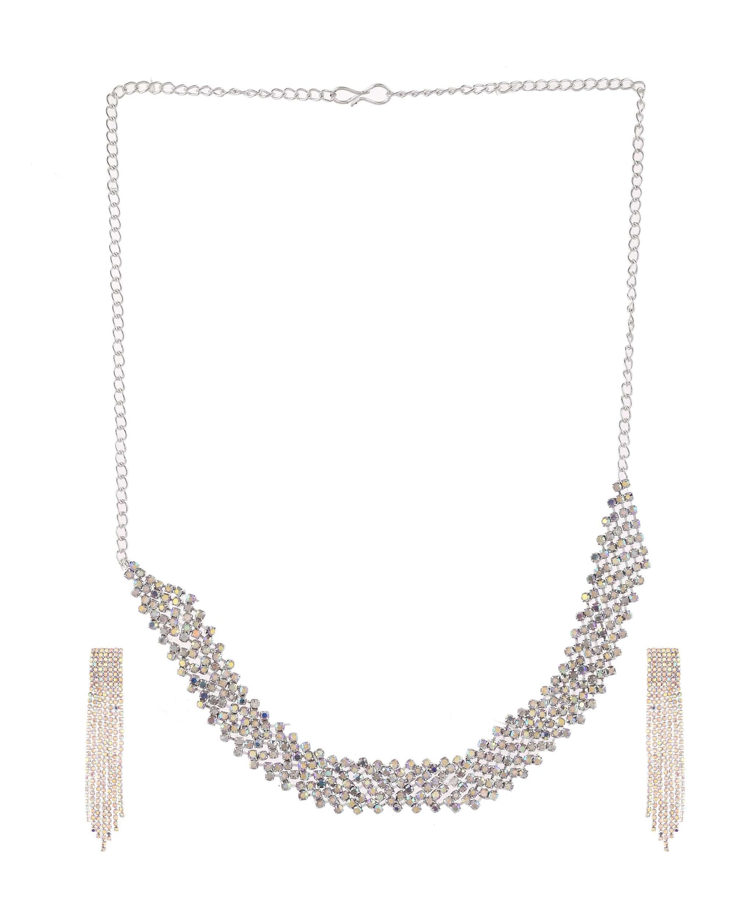 Jewels Nest Silver-Toned Crystal-Studded Multi-Layer Statement Choker - Swadesiicart