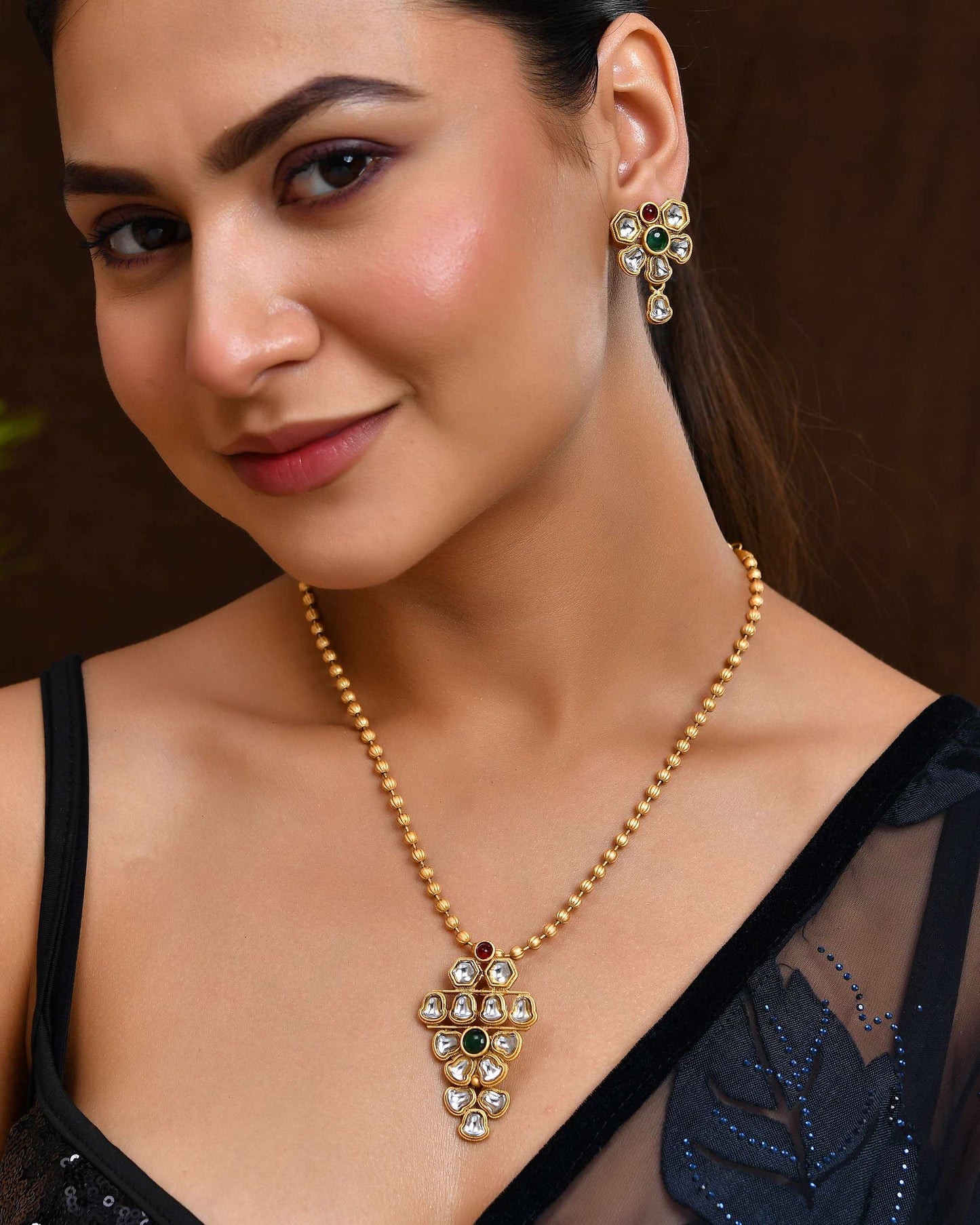 Jewels Nest Traditional Kundan Gold-Plated Jewellery Set with Mangalsutra & Earrings - Swadesiicart