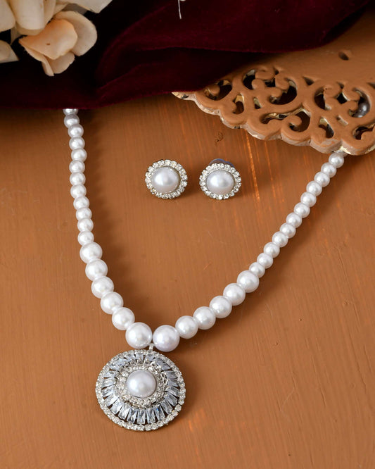 Jewels Nest imeless White Pearl Necklace with Matching Studs - Swadesiicart
