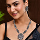 Jewels Nest Floral Oxidised Silver Long Necklace Set with Earrings - Swadesiicart
