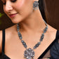 Jewels Nest Floral Oxidised Silver Long Necklace Set with Earrings - Swadesiicart