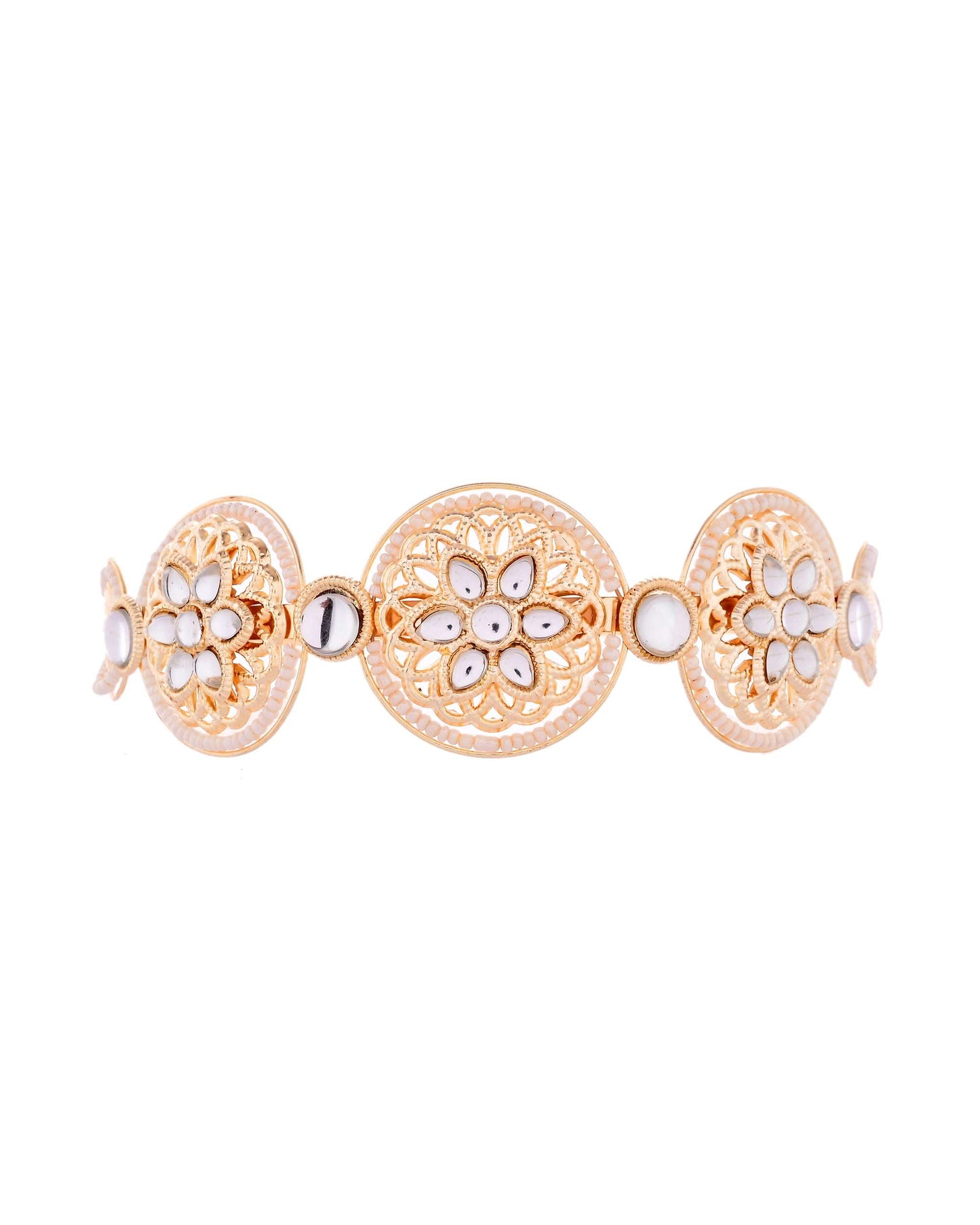 Jewels Nest Royal Kundan Mirror Work Hairband with Pearl Detailing - Swadesiicart