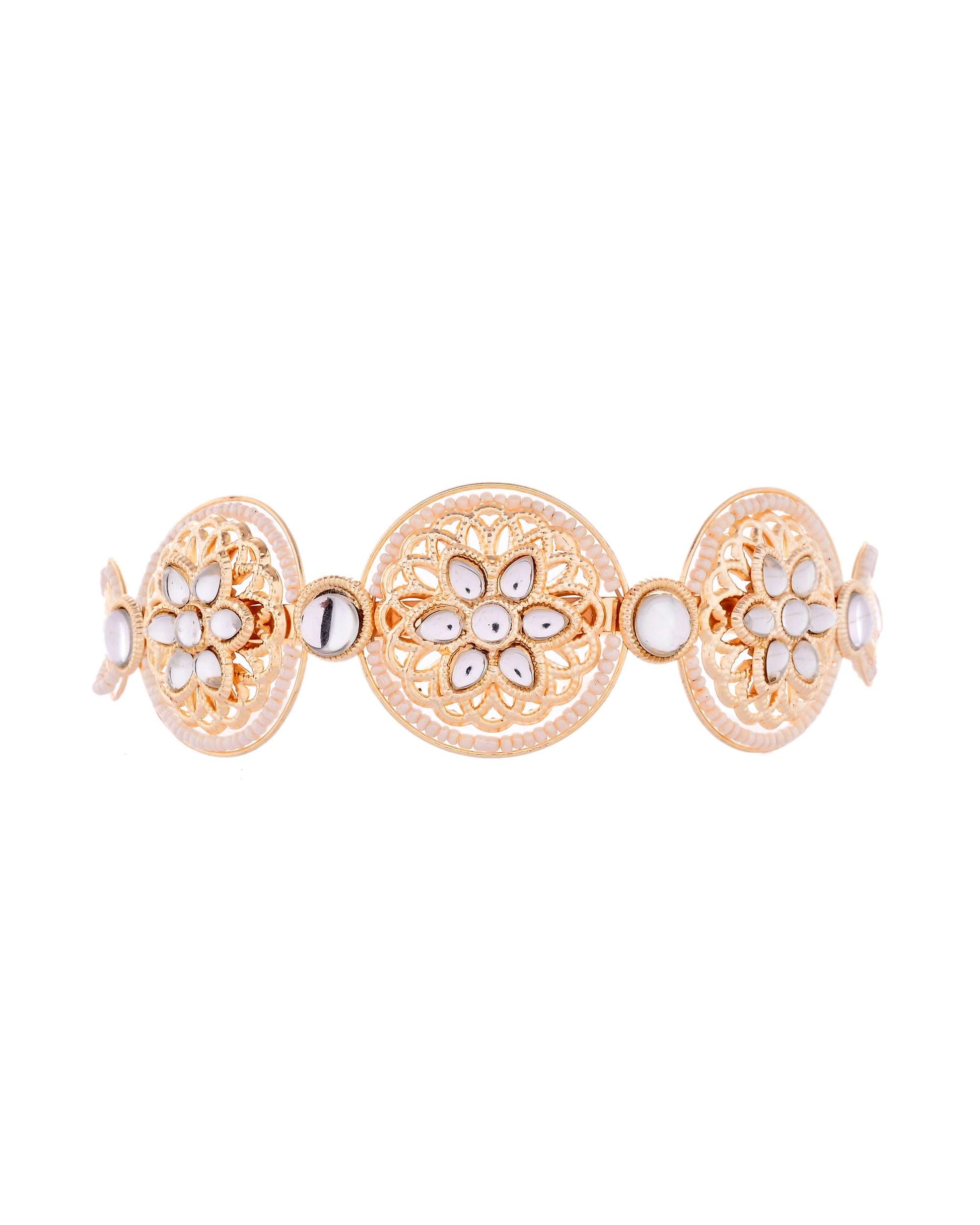 Jewels Nest Royal Kundan Mirror Work Hairband with Pearl Detailing - Swadesiicart