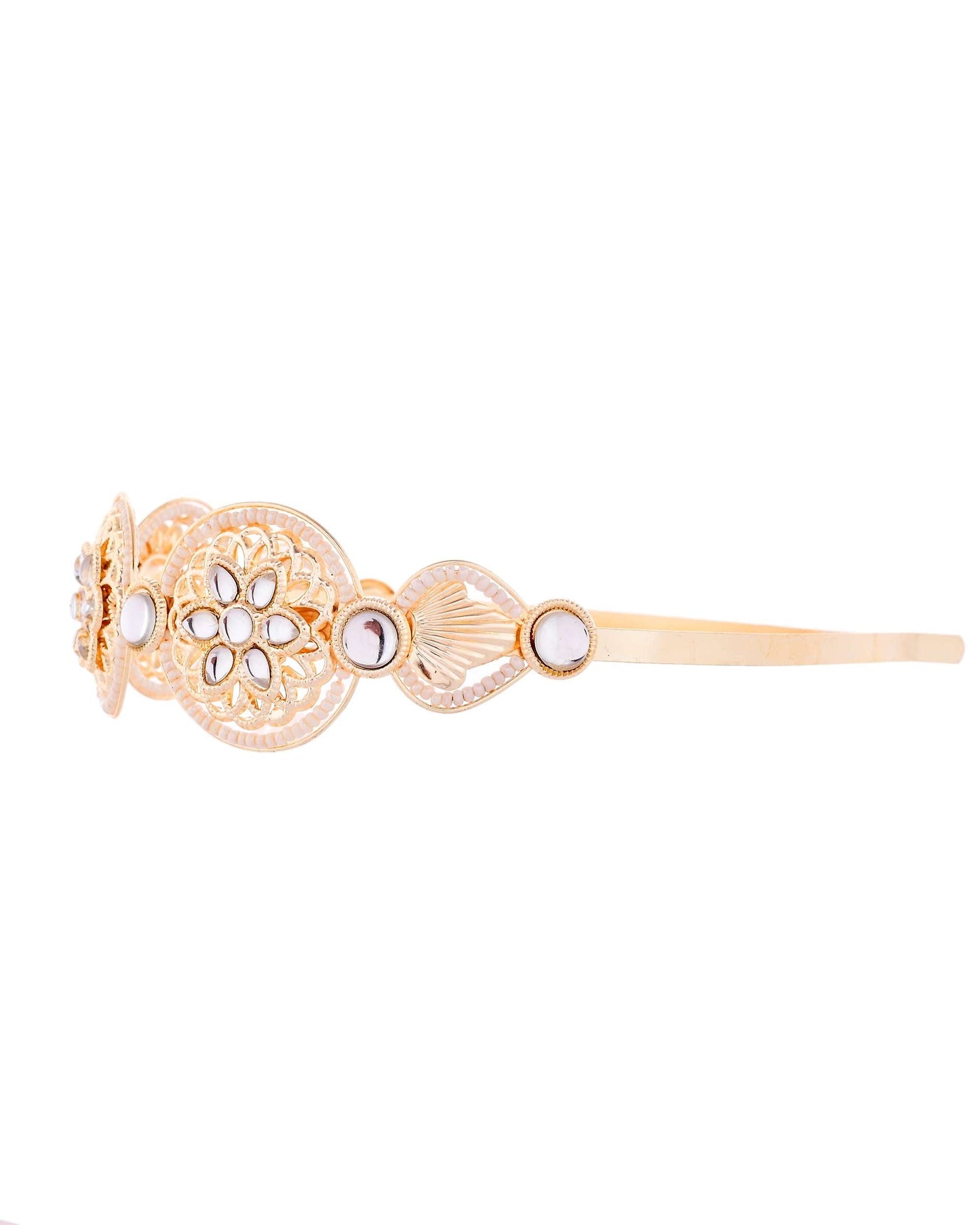 Jewels Nest Royal Kundan Mirror Work Hairband with Pearl Detailing - Swadesiicart
