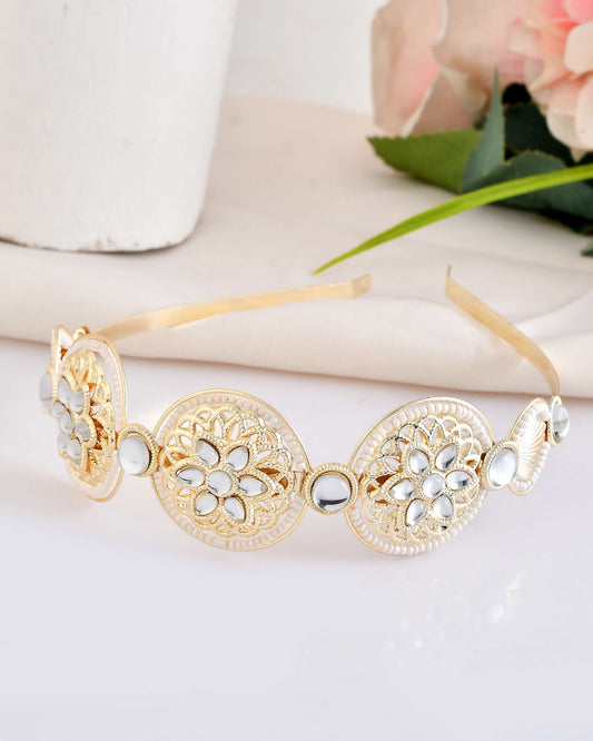 Jewels Nest Royal Kundan Mirror Work Hairband with Pearl Detailing - Swadesiicart