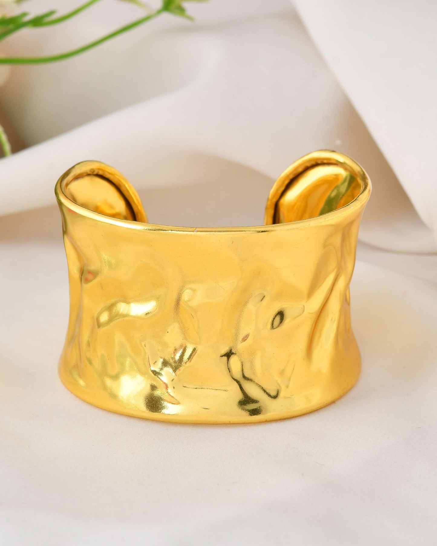Jewels Nest Ripple Texture Wide Gold Cuff Bracelet - Swadesiicart