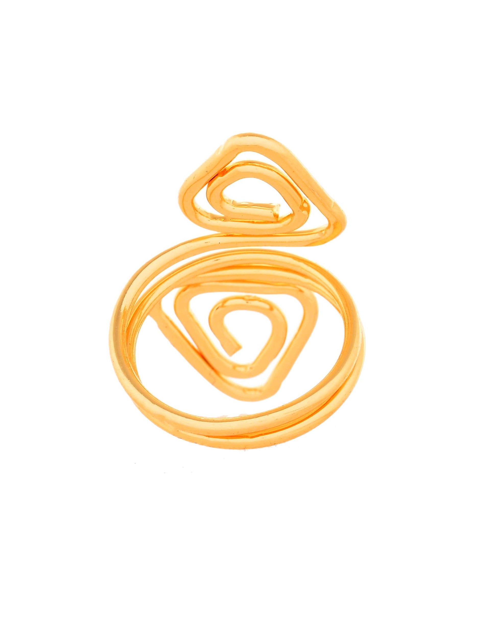 Jewels Nest Gold-Plated Textured Triple-Layer Adjustable Finger Ring | Anti-Tarnish Geometric Statement Ring for Women - Swadesiicart