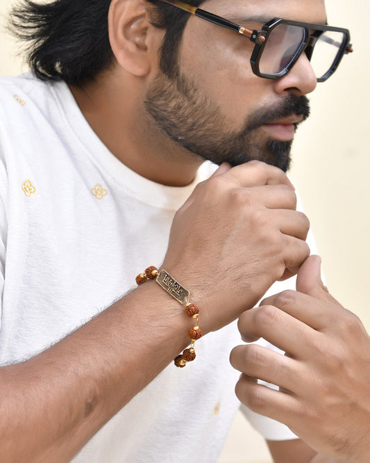 Jewels Nest Spiritual Rudraksha & Gold-Polished Bracelet - Swadesiicart
