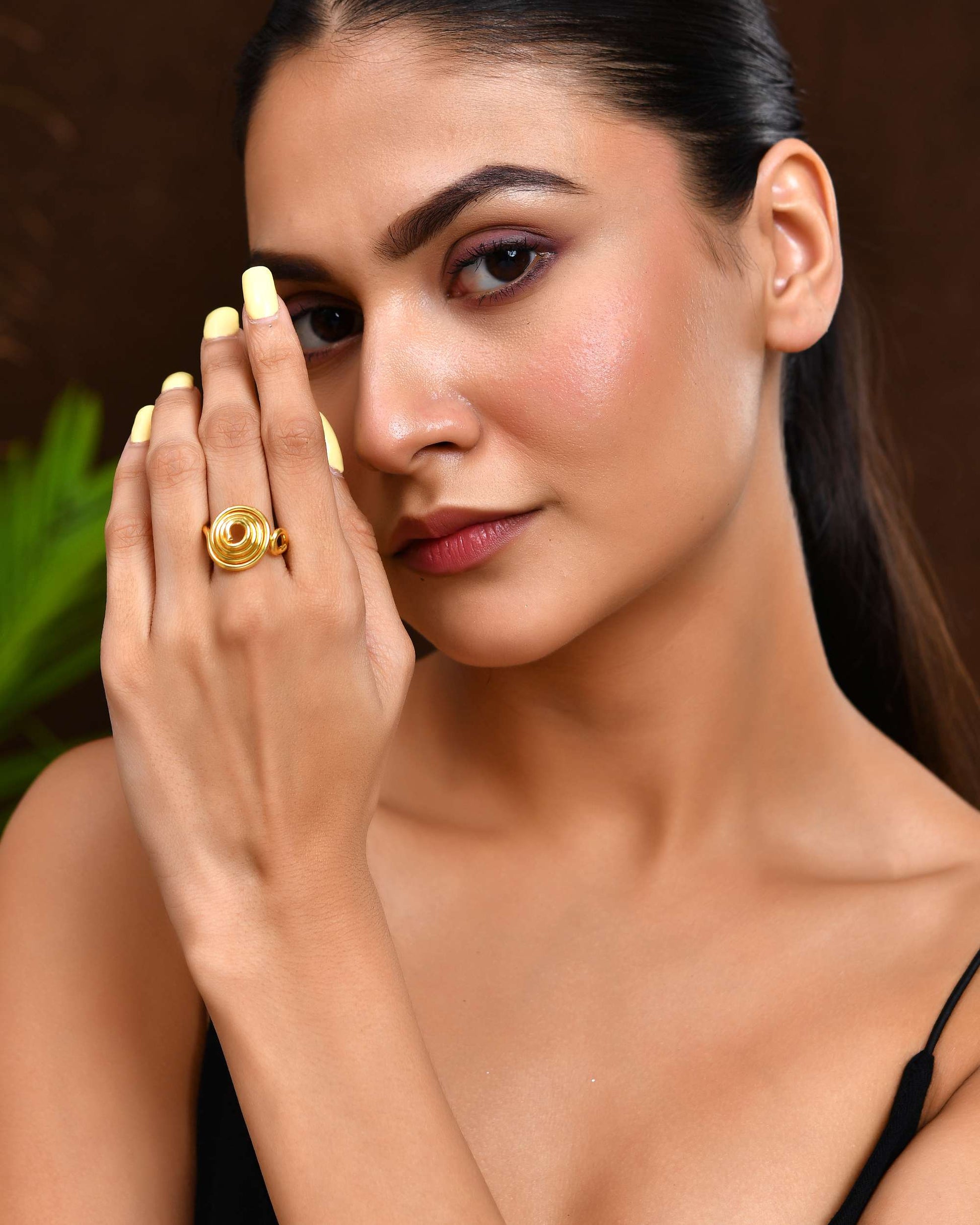 Jewels Nest Gold-Plated Spiral Dome Adjustable Finger Ring | Anti-Tarnish Modern Coil Design for Women - Swadesiicart