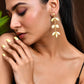 Jewels Nest Leaf & Coin Cascade Earrings | Matte Gold Long Ethnic Dangler Earrings for Women - Swadesiicart