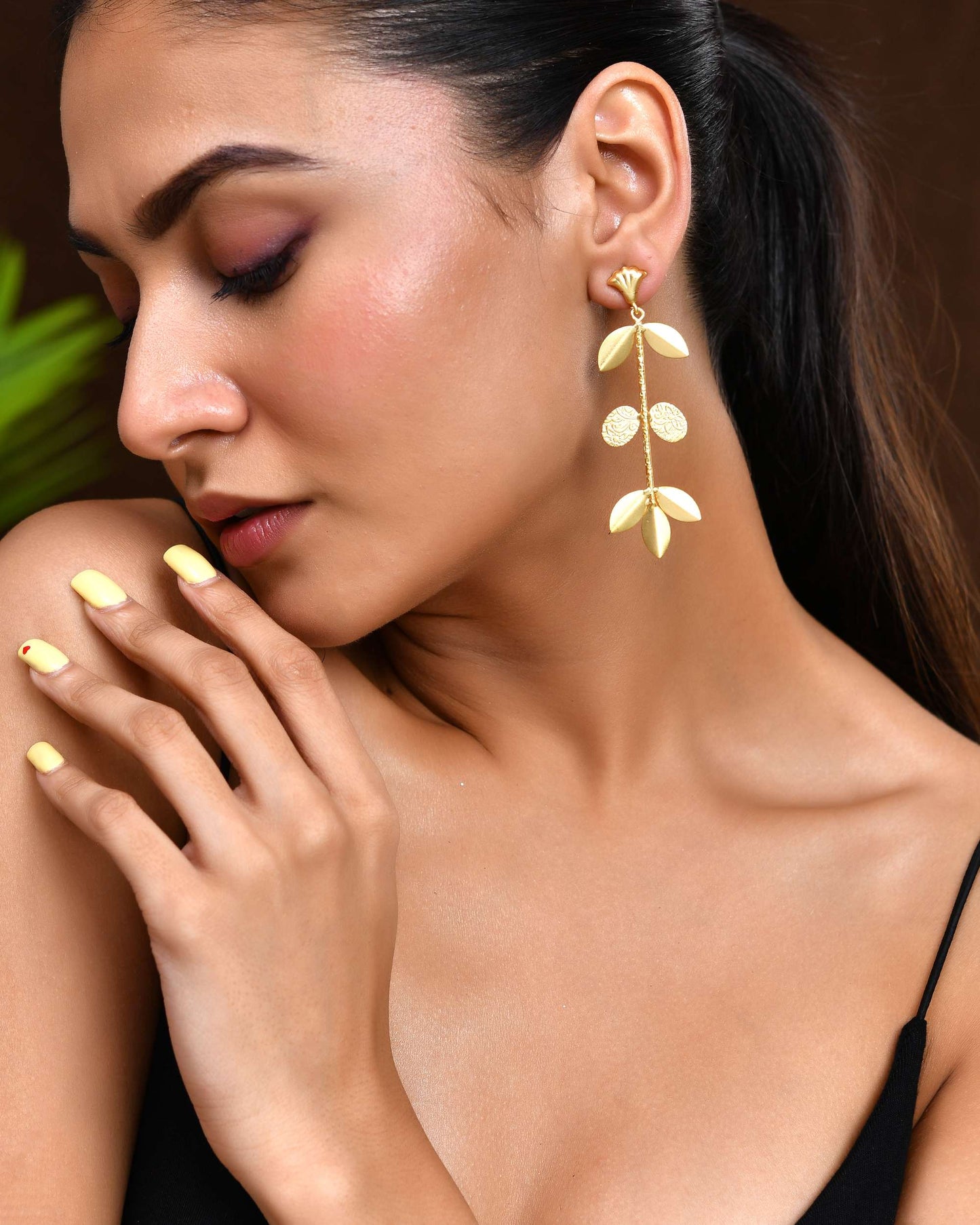 Jewels Nest Leaf & Coin Cascade Earrings | Matte Gold Long Ethnic Dangler Earrings for Women - Swadesiicart