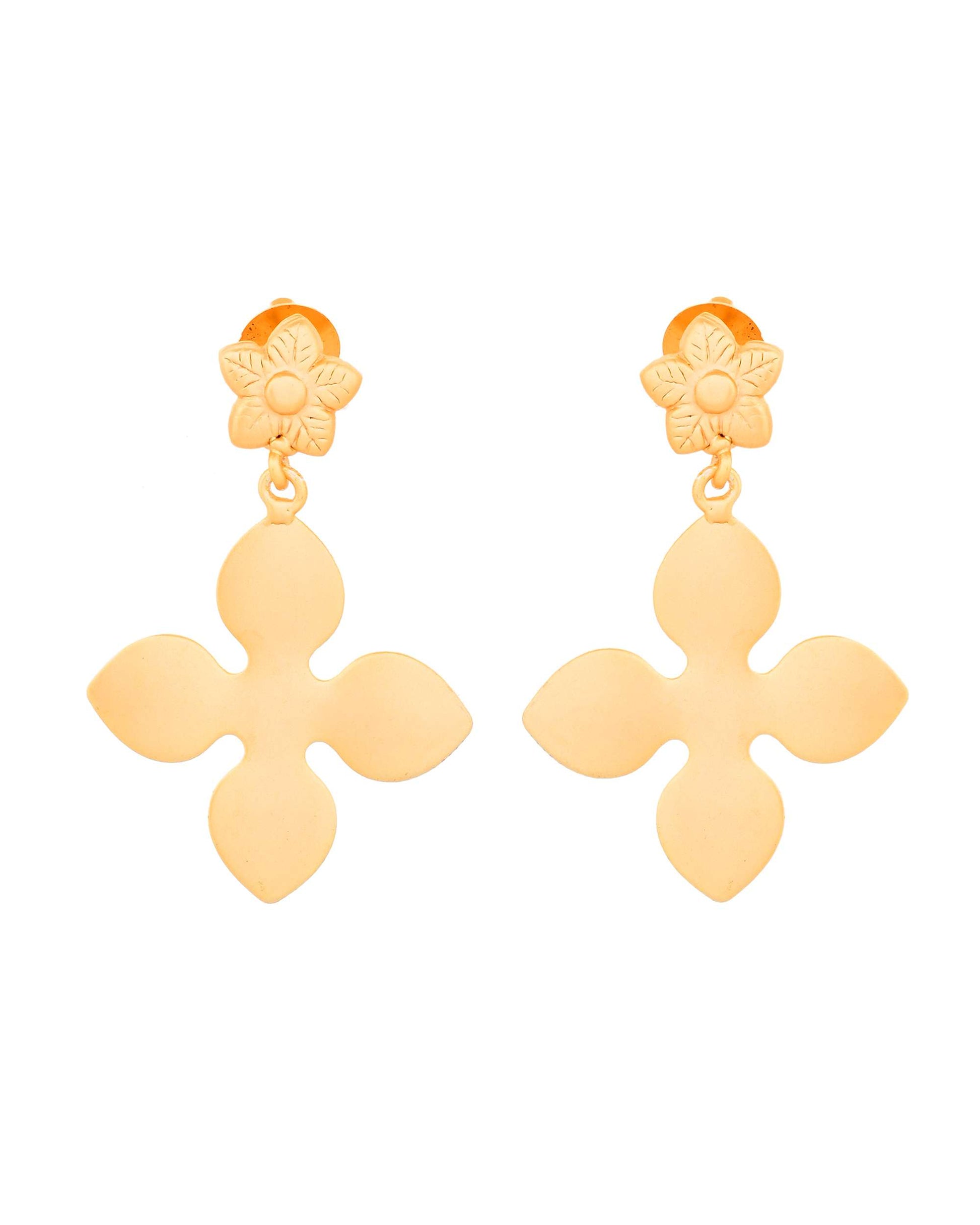 Jewels Nest Floral Bliss Drop Earrings | Elegant Matte Gold Designer Stud Danglers - Swadesiicart