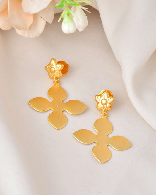 Jewels Nest Floral Bliss Drop Earrings | Elegant Matte Gold Designer Stud Danglers - Swadesiicart