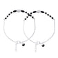 Jewels Nest Set of 2 Silver-Plated Stainless Steel Beaded Anklets with Artificial Black Stones & Floral Charms - Swadesiicart