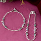 Jewels Nest Set of 2 Silver-Plated Stainless Steel Evil Eye & Heart Charm Beaded Anklets - Swadesiicart